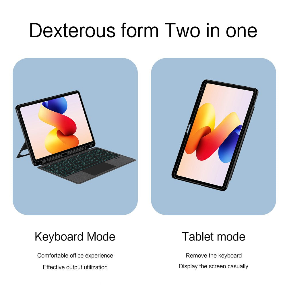 For Xiaomi Redmi Pad 2 Pro Leather Case + Bluetooth-Compatible Keyboard with Backlight Trackpad