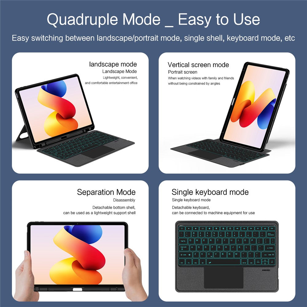 For Xiaomi Redmi Pad 2 Pro Leather Case + Bluetooth-Compatible Keyboard with Backlight Trackpad
