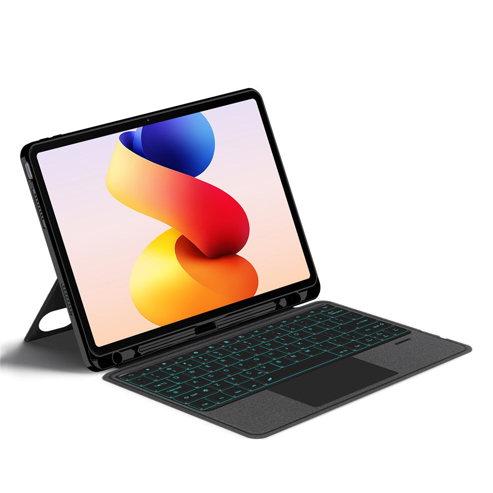 For Xiaomi Redmi Pad 2 Pro Leather Case + Bluetooth-Compatible Keyboard with Backlight Trackpad