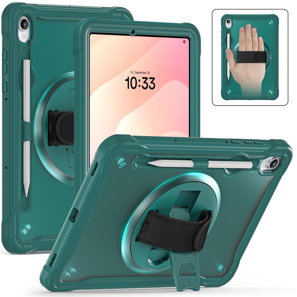 For Samsung Galaxy Tab S11 Case Kickstand PC + TPU + Silicone Tablet Cover with Rotary Hand Strap