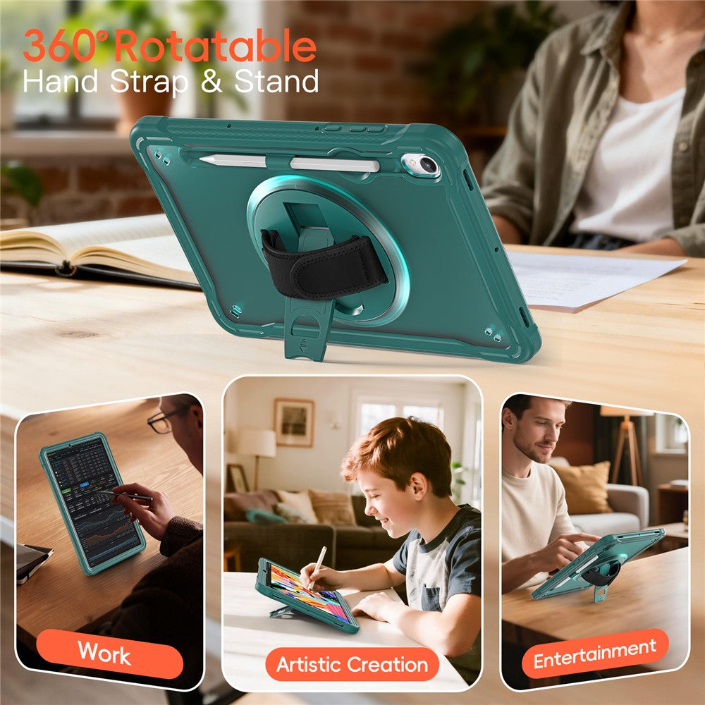 For Samsung Galaxy Tab S11 Case Kickstand PC + TPU + Silicone Tablet Cover with Rotary Hand Strap