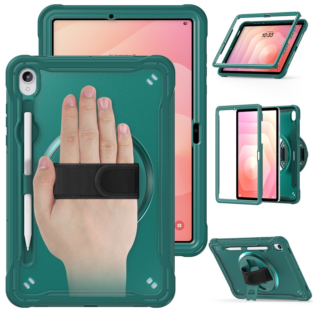 For Samsung Galaxy Tab S11 Case Kickstand PC + TPU + Silicone Tablet Cover with Rotary Hand Strap