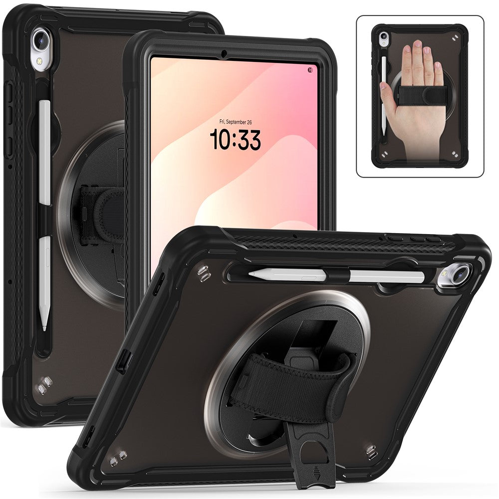 For Samsung Galaxy Tab S11 Case Kickstand PC + TPU + Silicone Tablet Cover with Rotary Hand Strap