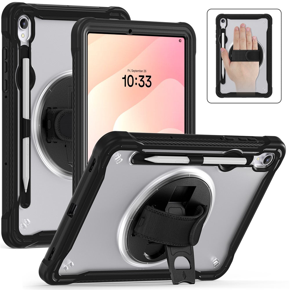 For Samsung Galaxy Tab S11 Case Kickstand PC + TPU + Silicone Tablet Cover with Rotary Hand Strap