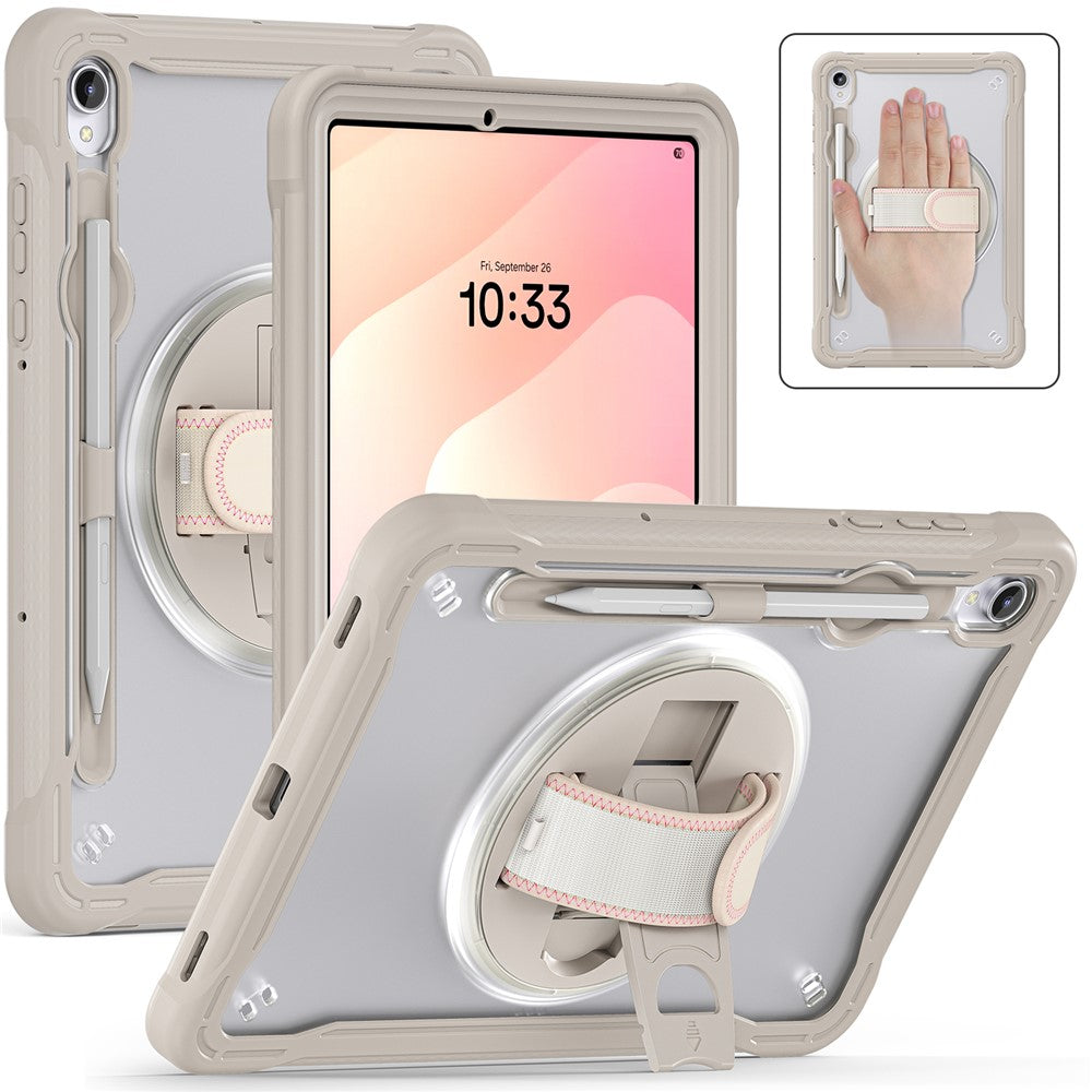 For Samsung Galaxy Tab S11 Case Kickstand PC + TPU + Silicone Tablet Cover with Rotary Hand Strap