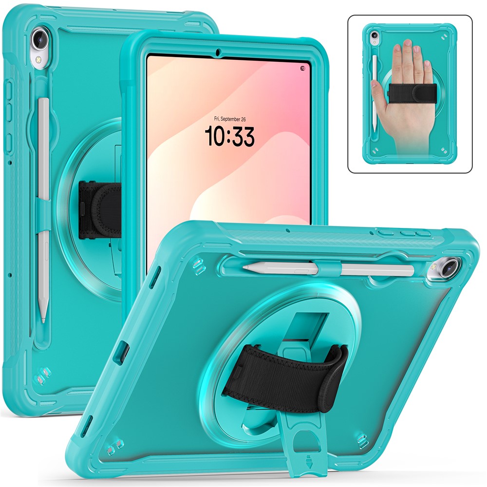 For Samsung Galaxy Tab S11 Case Kickstand PC + TPU + Silicone Tablet Cover with Rotary Hand Strap