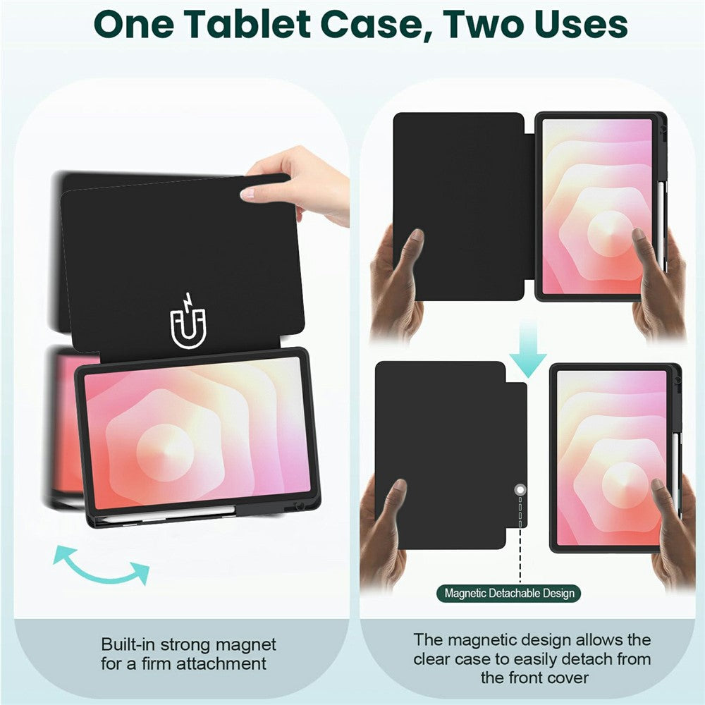 For Samsung Galaxy Tab S11 Folding Stand Leather Case Magnetic Detachable Tablet Cover with Auto Wake / Sleep