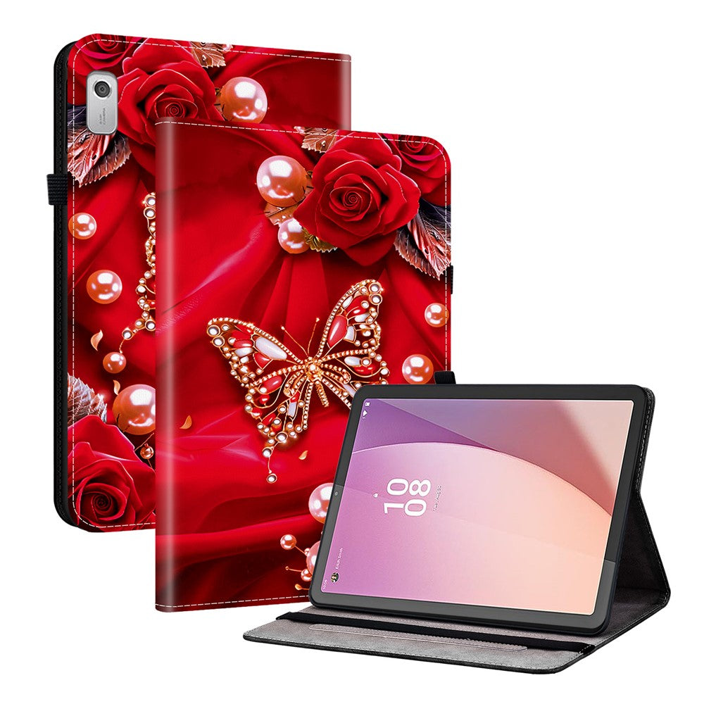 For Lenovo Tab M9 TB-310FU Leather Case Pattern Printed Stand Tablet Cover with Card Slots