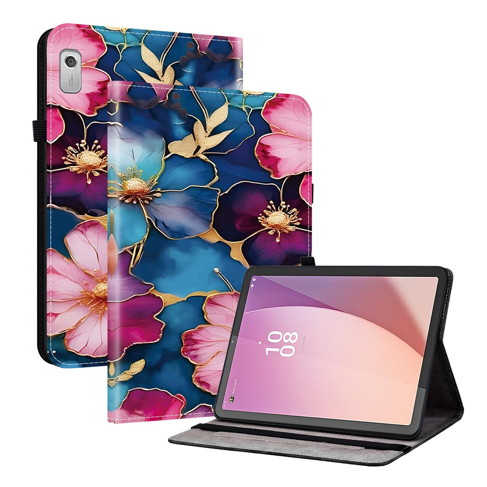 For Lenovo Tab M9 TB-310FU Leather Case Pattern Printed Stand Tablet Cover with Card Slots