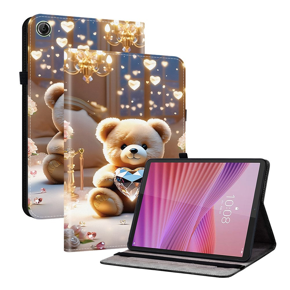 Läderfodral för Lenovo Tab TB311FU med mönster och stativ, surfplatta och kortplatser