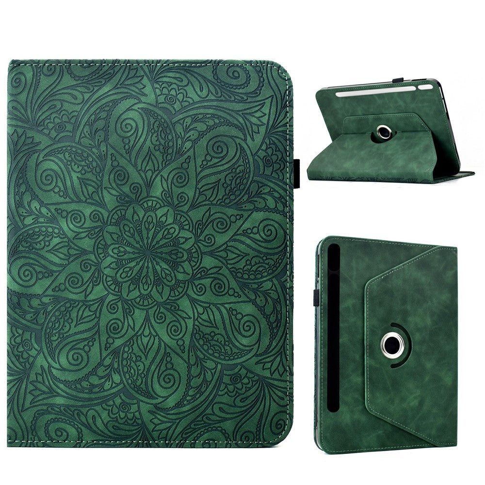 Læderetui til Samsung Galaxy Tab S10 FE / S9 FE / S9 Kortlommer Roterende Stand Mandala Blomster Tablet Cover
