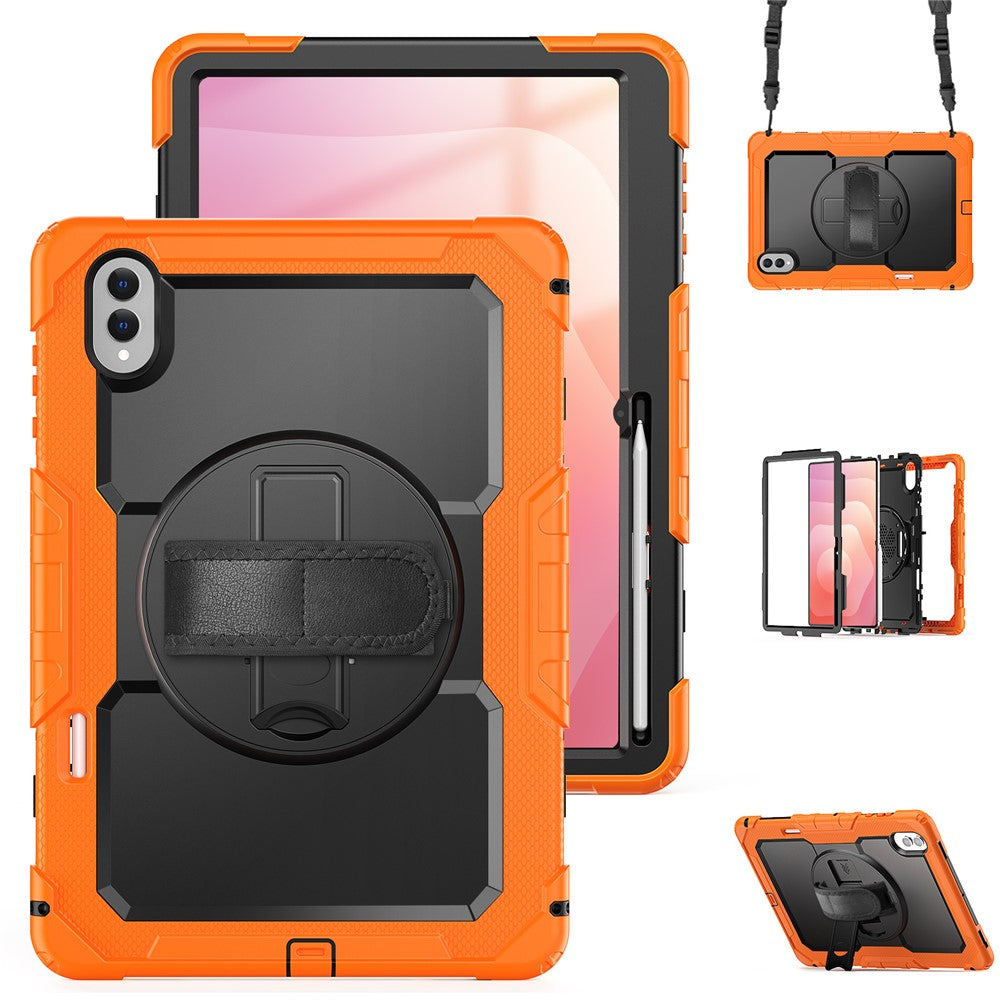 For Samsung Galaxy Tab S11 Ultra Case Hand Strap Kickstand PC + Silicone Tablet Cover with PET Film and Shoulder Strap