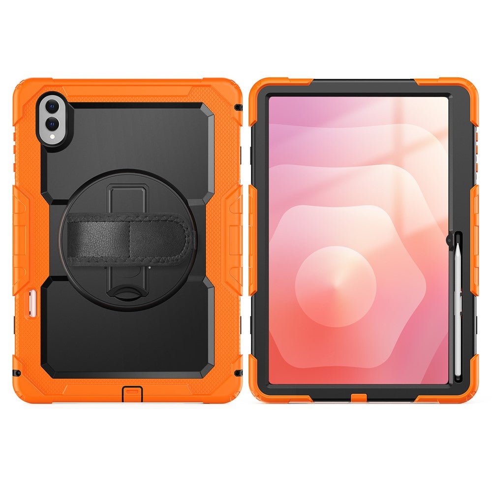 For Samsung Galaxy Tab S11 Ultra Case Hand Strap Kickstand PC + Silicone Tablet Cover with PET Film and Shoulder Strap