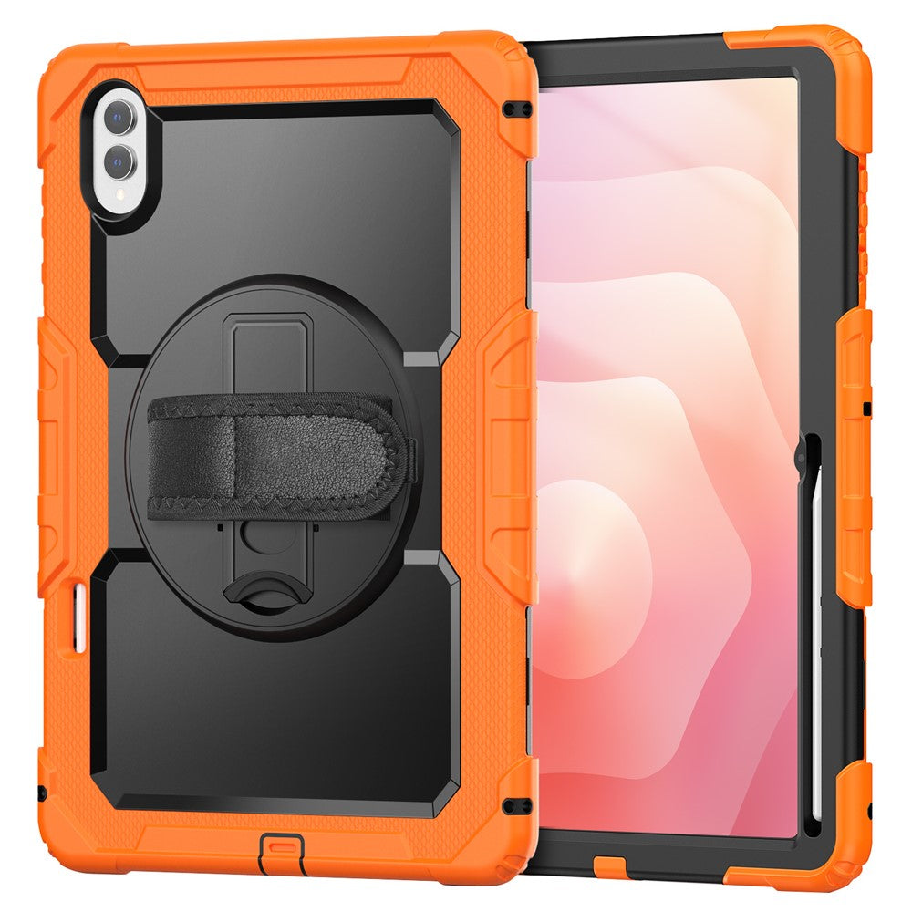 For Samsung Galaxy Tab S11 Ultra Case Hand Strap Kickstand PC + Silicone Tablet Cover with PET Film and Shoulder Strap