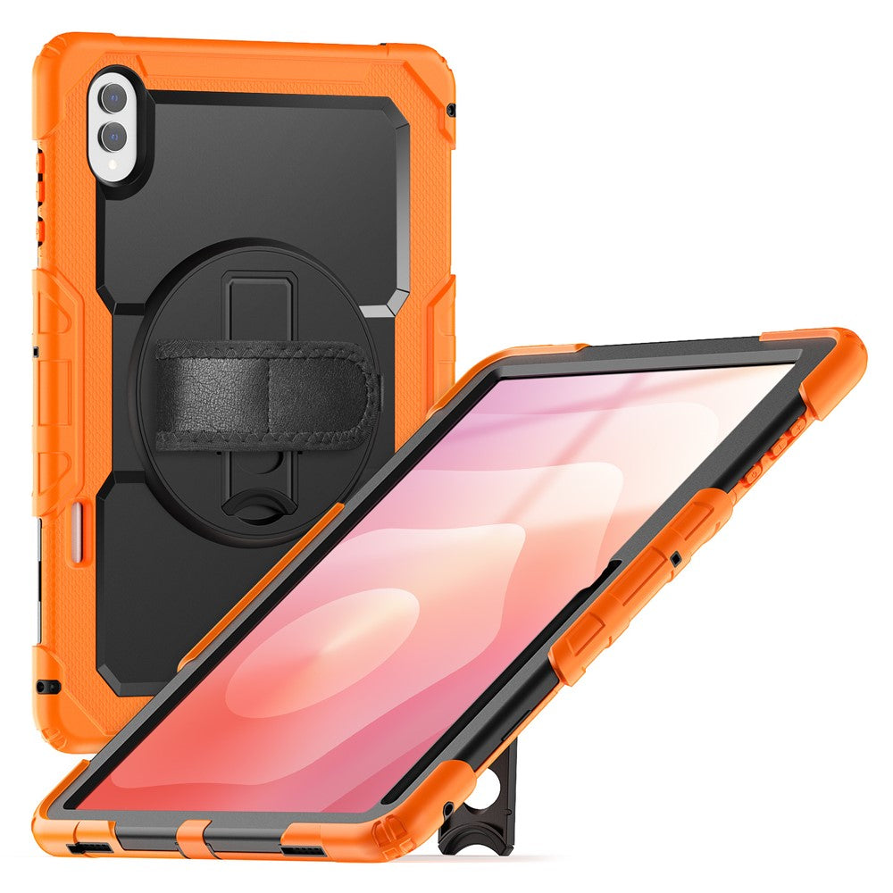 For Samsung Galaxy Tab S11 Ultra Case Hand Strap Kickstand PC + Silicone Tablet Cover with PET Film and Shoulder Strap