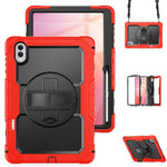 For Samsung Galaxy Tab S11 Ultra Case Hand Strap Kickstand PC + Silicone Tablet Cover with PET Film and Shoulder Strap