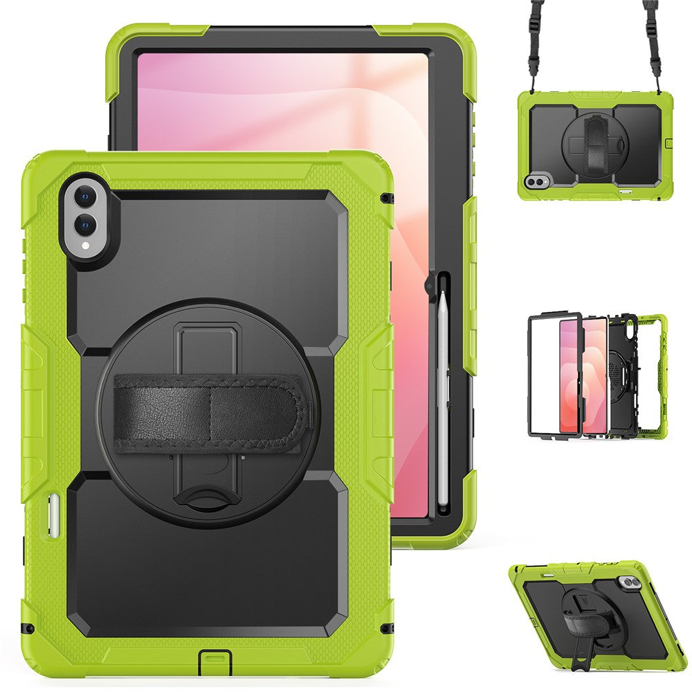 For Samsung Galaxy Tab S11 Ultra Case Hand Strap Kickstand PC + Silicone Tablet Cover with PET Film and Shoulder Strap