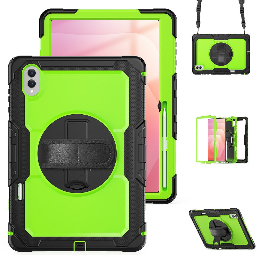 For Samsung Galaxy Tab S11 Ultra Case Hand Strap Kickstand PC + Silicone Tablet Cover with PET Film and Shoulder Strap