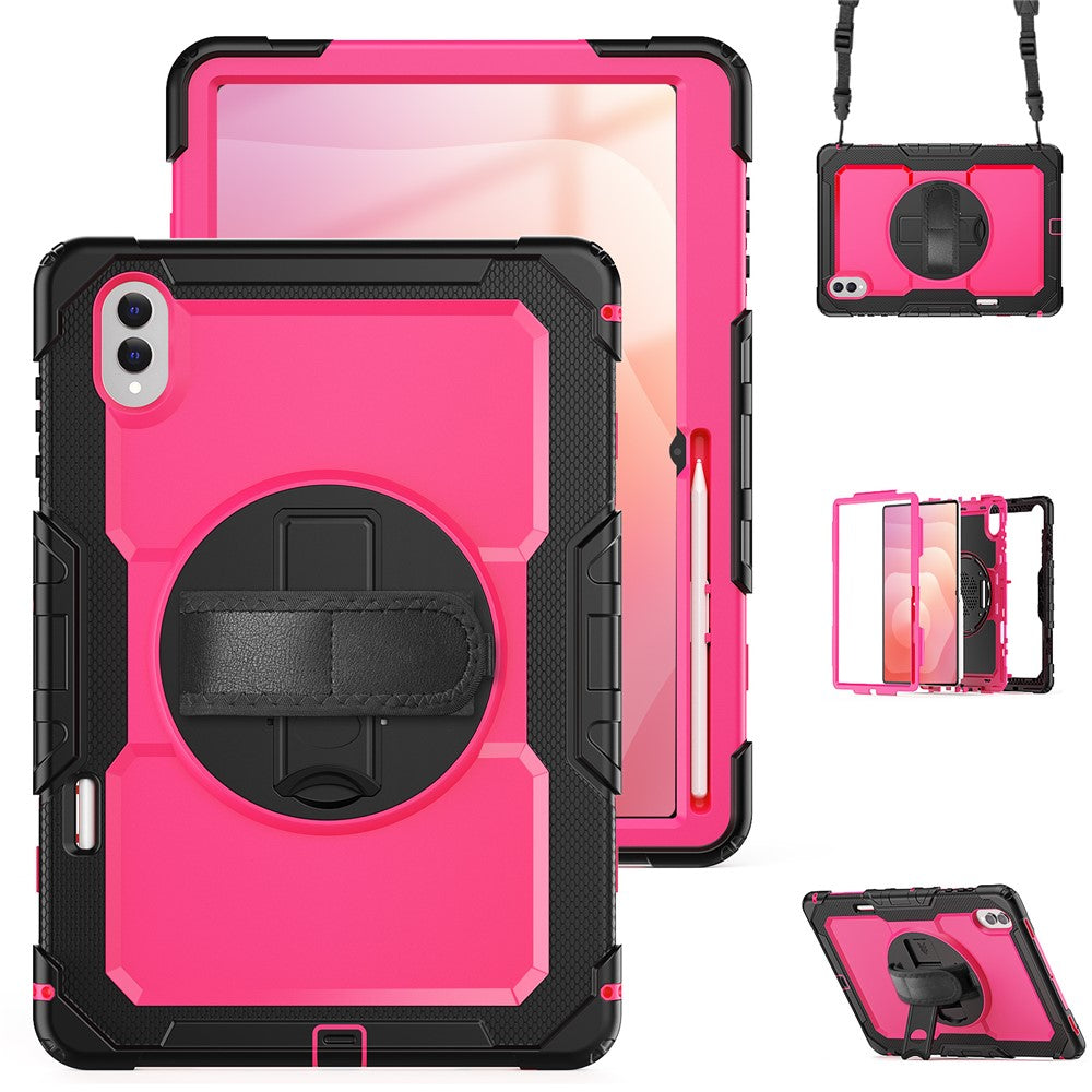 For Samsung Galaxy Tab S11 Ultra Case Hand Strap Kickstand PC + Silicone Tablet Cover with PET Film and Shoulder Strap