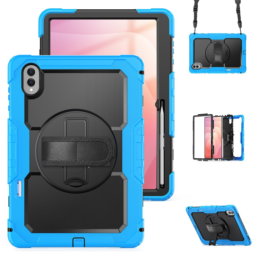 For Samsung Galaxy Tab S11 Ultra Case Hand Strap Kickstand PC + Silicone Tablet Cover with PET Film and Shoulder Strap
