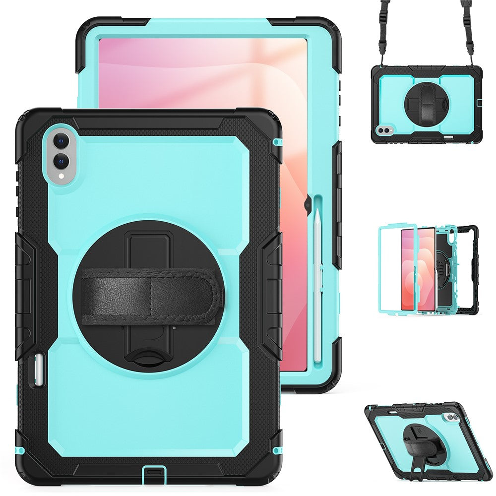 For Samsung Galaxy Tab S11 Ultra Case Hand Strap Kickstand PC + Silicone Tablet Cover with PET Film and Shoulder Strap