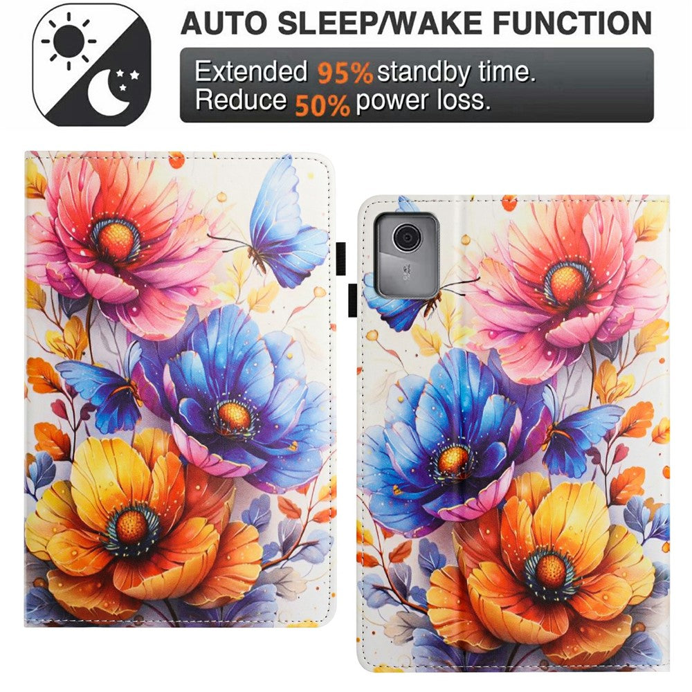 Litchi Grain Painting Leather Case for Lenovo Tab M9 TB-310FU Card Slot Tablet Cover with Auto Wake  /  Sleep