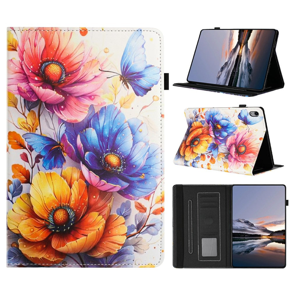 Litchi Grain Painting Leather Case for Samsung Galaxy Tab S11 T730 Card Slot Tablet Cover with Auto Wake  /  Sleep