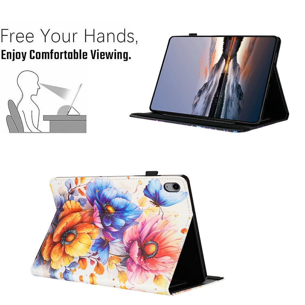 Litchi Grain Painting Leather Case for Samsung Galaxy Tab S11 T730 Card Slot Tablet Cover with Auto Wake  /  Sleep