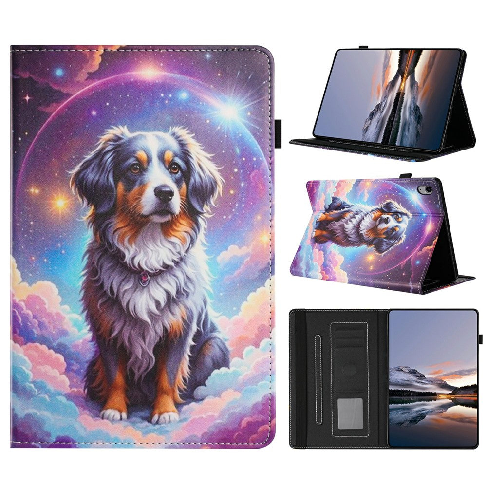 Litchi Grain Painting Leather Case for Samsung Galaxy Tab S11 T730 Card Slot Tablet Cover with Auto Wake  /  Sleep