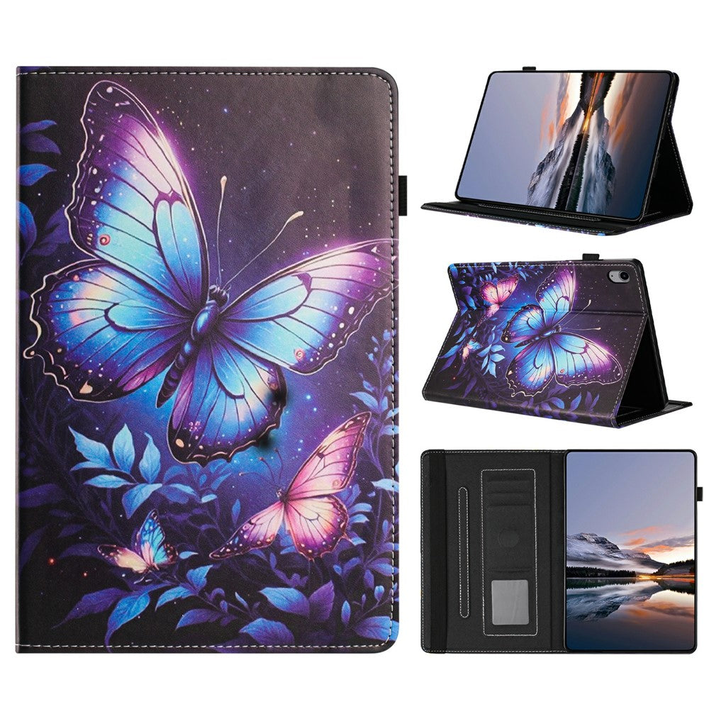 Litchi Grain Painting Leather Case for Samsung Galaxy Tab S11 T730 Card Slot Tablet Cover with Auto Wake  /  Sleep