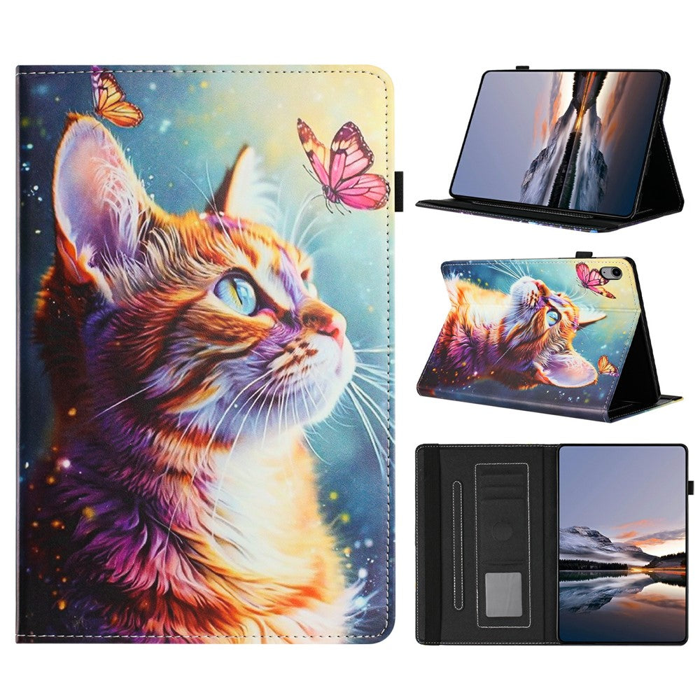 Litchi Grain Painting Leather Case for Samsung Galaxy Tab S11 T730 Card Slot Tablet Cover with Auto Wake  /  Sleep