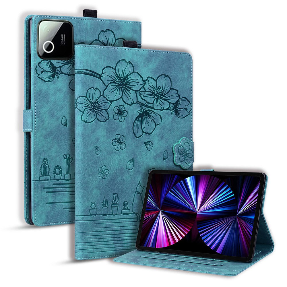 Tablet Case For Xiaomi Poco Pad X1  /  Pad 7  /  Pad 7 Pro  /  Pad 8 /  Pad 8 Pro Card Slots Leather Tablet Stand Folio Cover Flower Cat