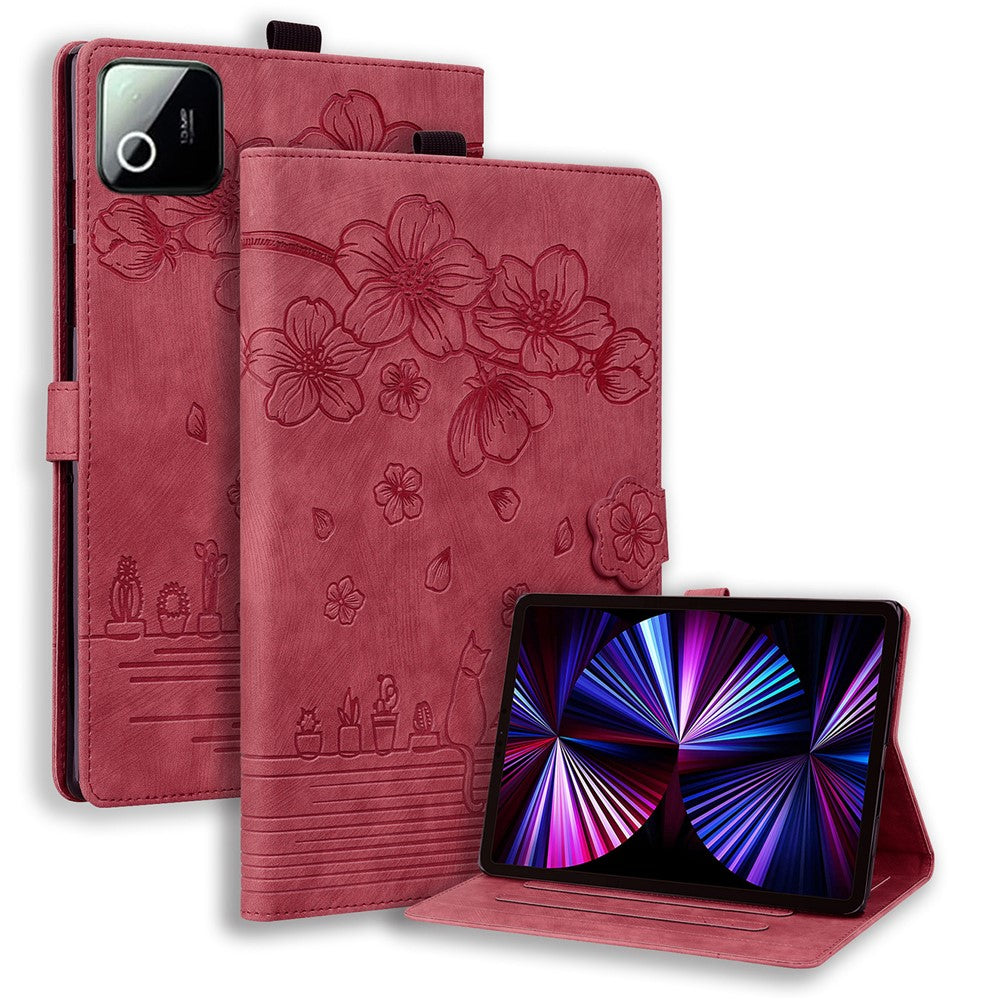 Tablet Case For Xiaomi Poco Pad X1  /  Pad 7  /  Pad 7 Pro  /  Pad 8 /  Pad 8 Pro Card Slots Leather Tablet Stand Folio Cover Flower Cat