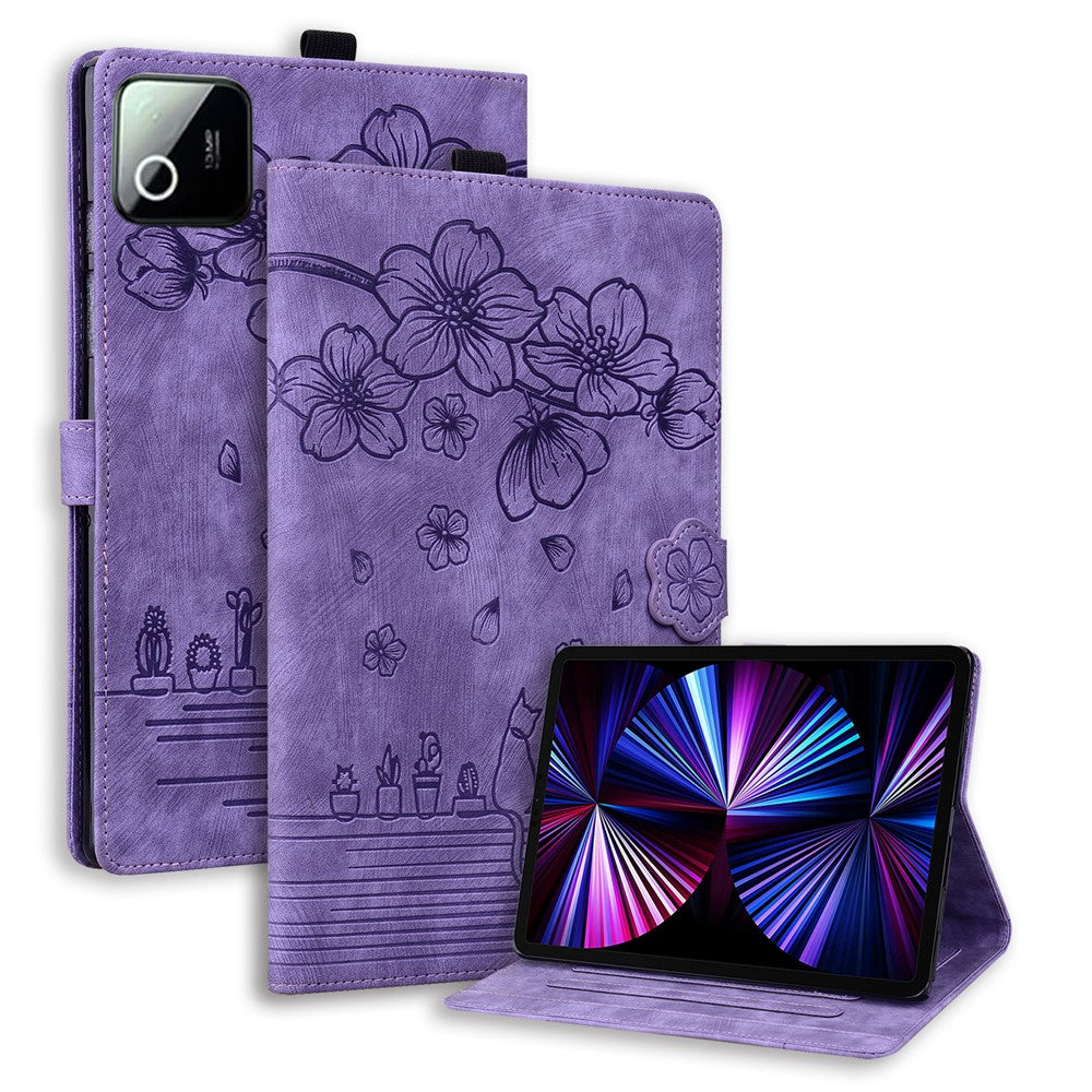 Tablet Case For Xiaomi Poco Pad X1  /  Pad 7  /  Pad 7 Pro  /  Pad 8 /  Pad 8 Pro Card Slots Leather Tablet Stand Folio Cover Flower Cat