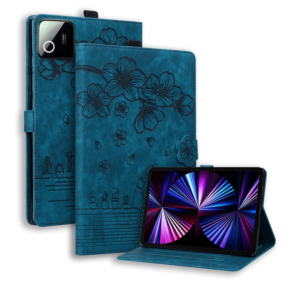 Tablet Case For Xiaomi Poco Pad X1  /  Pad 7  /  Pad 7 Pro  /  Pad 8 /  Pad 8 Pro Card Slots Leather Tablet Stand Folio Cover Flower Cat