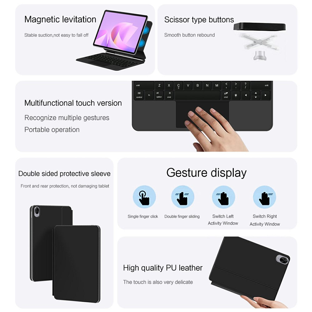For Huawei MatePad 11.5 S (2026) / (2025) / (2024) Magnetic Floating Bluetooth-compatible Keyboard + Leather Tablet Case