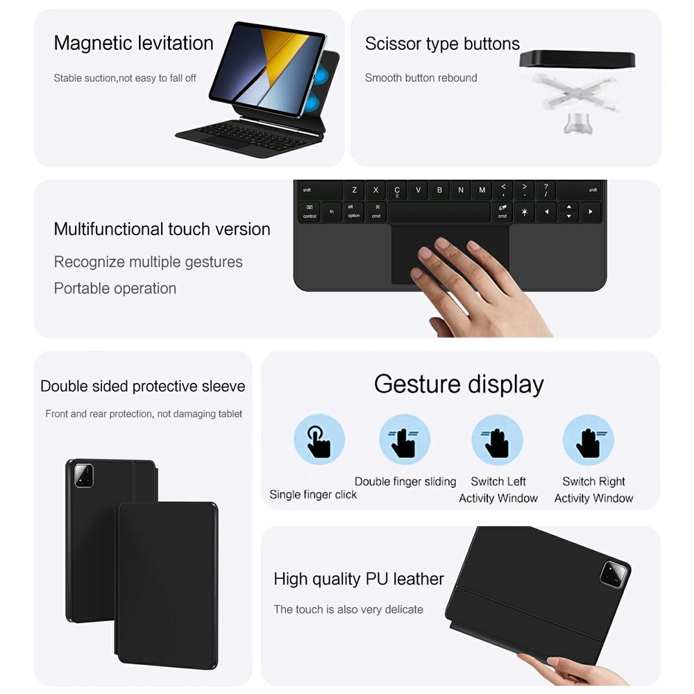 For Xiaomi Poco Pad X1 / Pad 8 Pro / Pad 8 / Pad 7 Pro / Pad 7 Magnetic Floating Bluetooth-compatible Keyboard + Leather Tablet Case