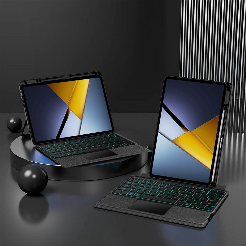 For Xiaomi Poco Pad X1 / Pad 8 Pro / Pad 8 / Pad 7 Pro / Pad 7 Leather Case + Bluetooth-Compatible Keyboard with Backlight Trackpad