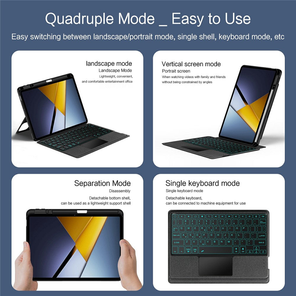 For Xiaomi Poco Pad X1 / Pad 8 Pro / Pad 8 / Pad 7 Pro / Pad 7 Leather Case + Bluetooth-Compatible Keyboard with Backlight Trackpad