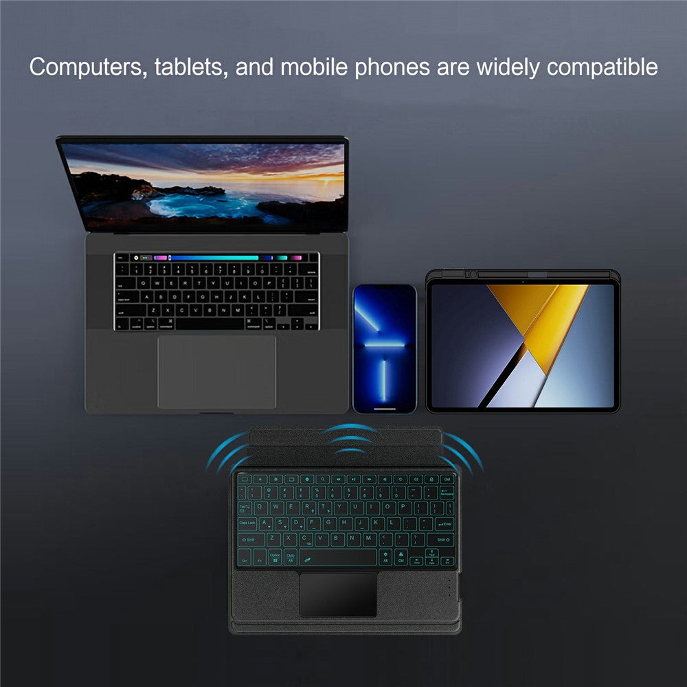 For Xiaomi Poco Pad X1 / Pad 8 Pro / Pad 8 / Pad 7 Pro / Pad 7 Leather Case + Bluetooth-Compatible Keyboard with Backlight Trackpad