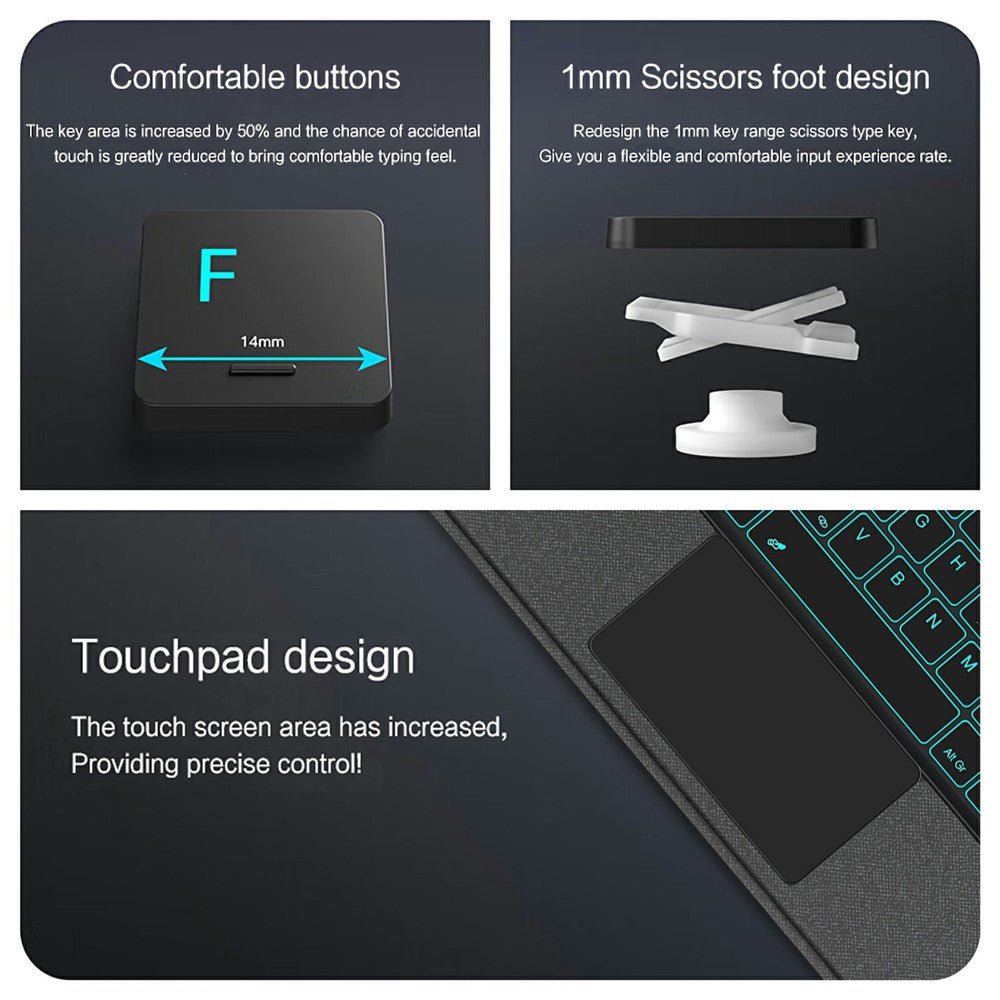 For Xiaomi Poco Pad M1 Leather Case + Bluetooth-Compatible Keyboard with Backlight Trackpad