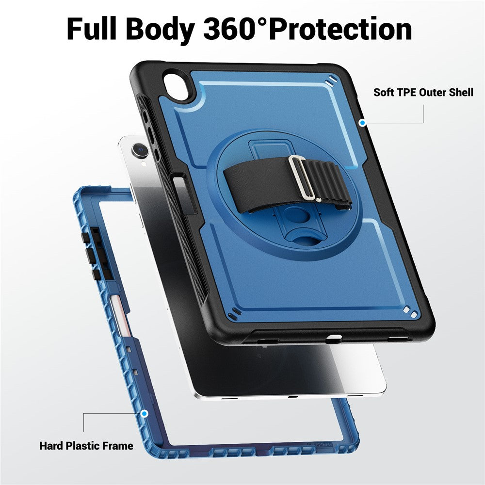 For Samsung Galaxy Tab S11 Case Hand Band Kickstand PC + TPU Tablet Cover with Shoulder Strap and Pencil Holder
