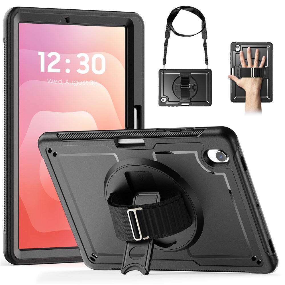 For Samsung Galaxy Tab S11 Case Hand Band Kickstand PC + TPU Tablet Cover with Shoulder Strap and Pencil Holder