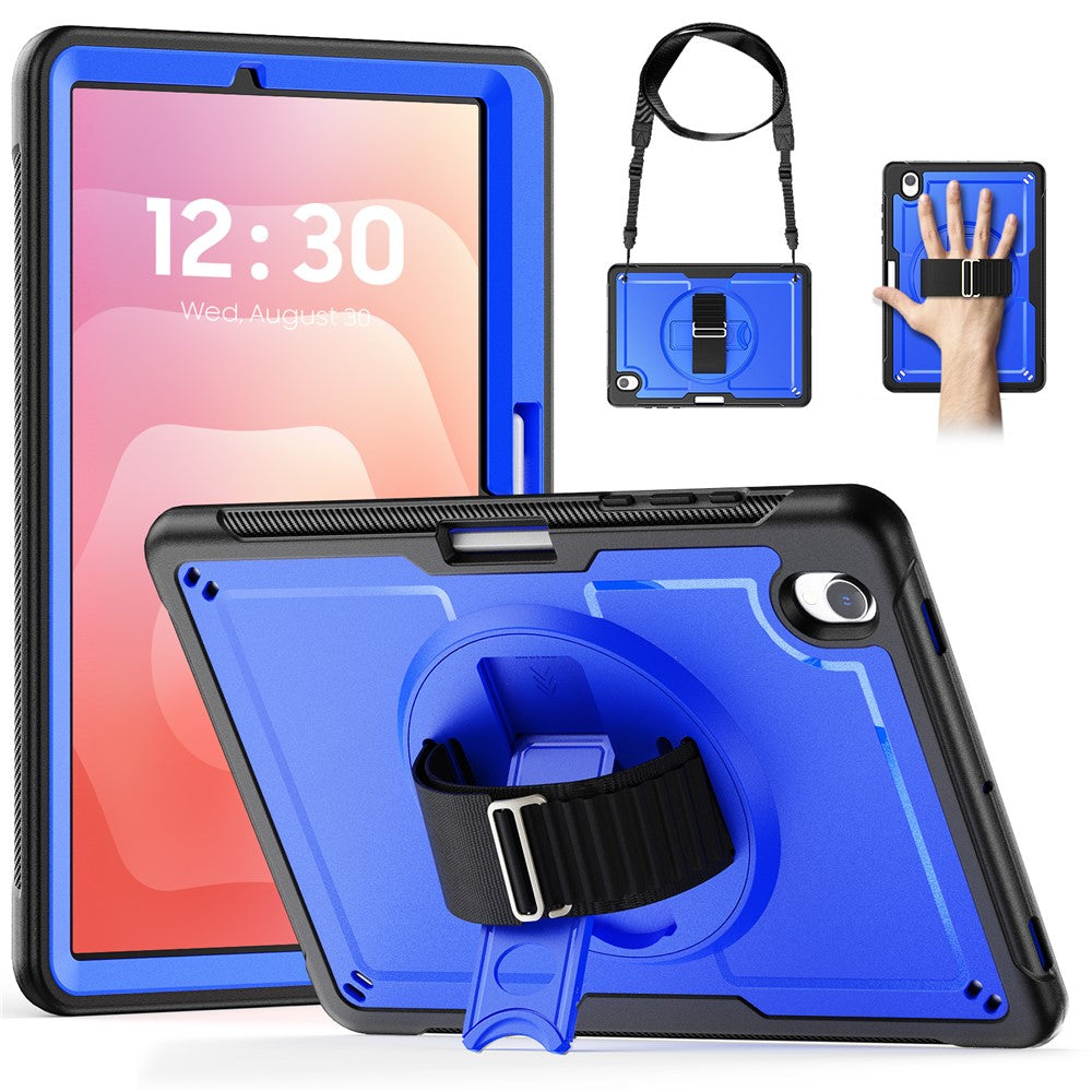 For Samsung Galaxy Tab S11 Case Hand Band Kickstand PC + TPU Tablet Cover with Shoulder Strap and Pencil Holder