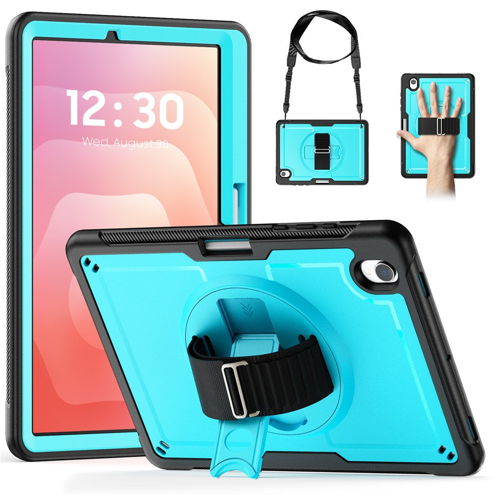 For Samsung Galaxy Tab S11 Case Hand Band Kickstand PC + TPU Tablet Cover with Shoulder Strap and Pencil Holder