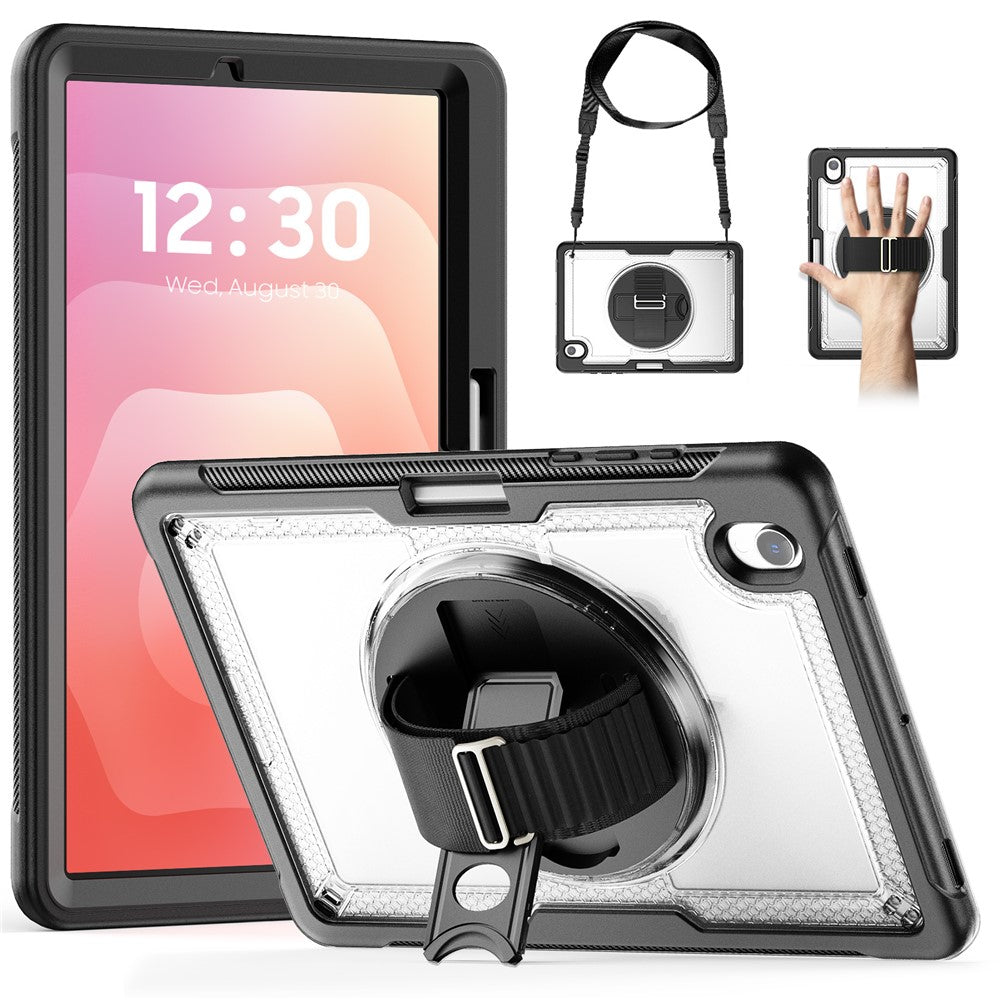 For Samsung Galaxy Tab S11 Case Hand Band Kickstand PC + TPU Tablet Cover with Shoulder Strap and Pencil Holder