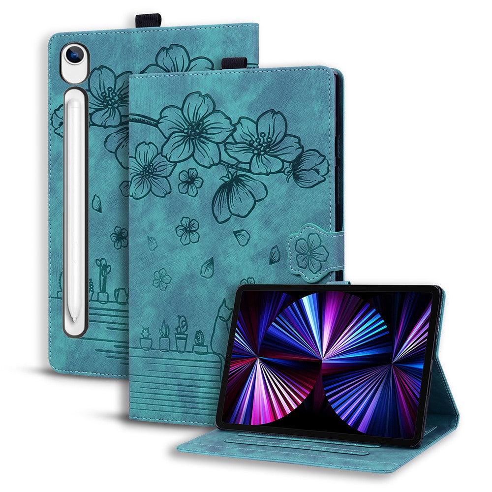 Tablet Case For Samsung Galaxy Tab S10 Lite / Tab S10 FE / Tab S9 FE Card Slots Leather Tablet Stand Folio Cover Flower Cat