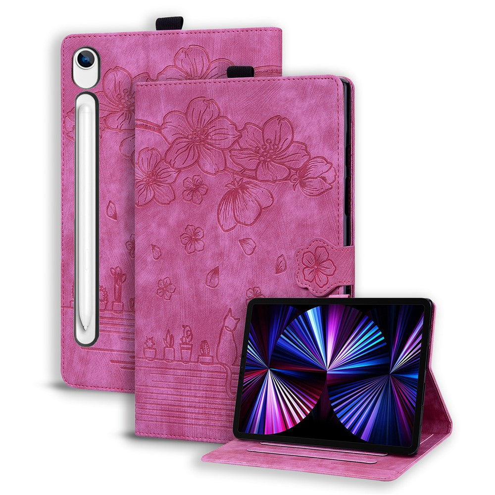 Tablet Case For Samsung Galaxy Tab S10 Lite / Tab S10 FE / Tab S9 FE Card Slots Leather Tablet Stand Folio Cover Flower Cat