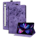 Tablet Case For Samsung Galaxy Tab S10 Lite / Tab S10 FE / Tab S9 FE Card Slots Leather Tablet Stand Folio Cover Flower Cat