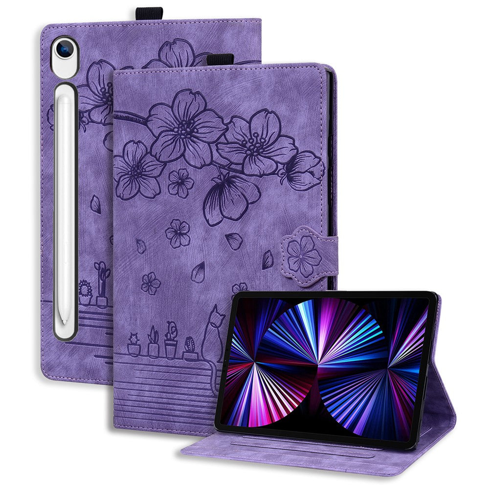 Tablet Case For Samsung Galaxy Tab S10 Lite / Tab S10 FE / Tab S9 FE Card Slots Leather Tablet Stand Folio Cover Flower Cat